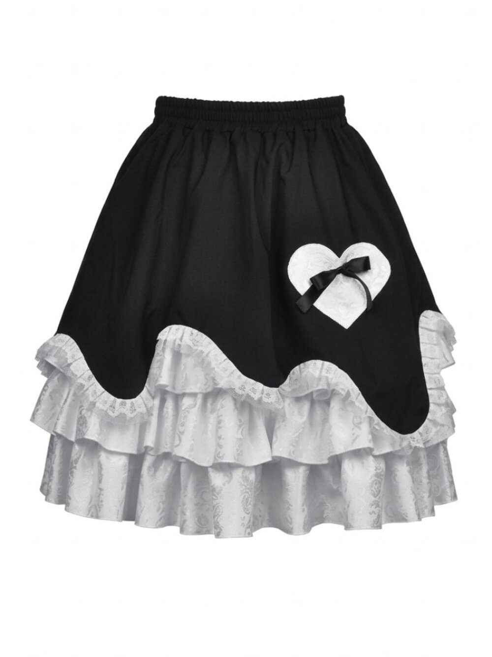 DARK IN LOVE Black And White Jirai Kei Ruffle Chocolate Melt Cake Heart Skirt - Picture 3 of 10